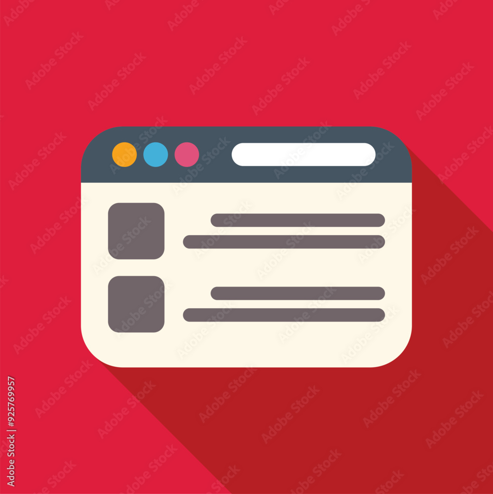 Poster simple graphic of a web browser window displaying information, set on a red background