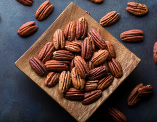 Top view of pecan on dark background