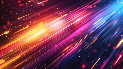 Fototapeta premium Abstract background with diagonal lines of vibrant light streaks and bokeh.