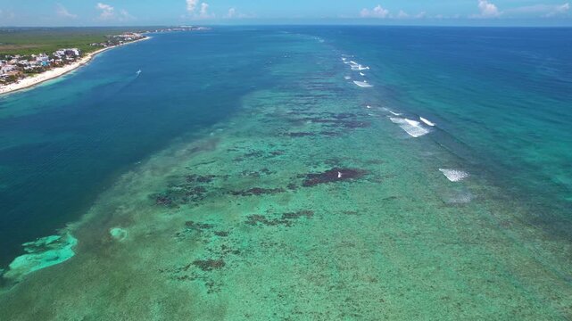 Aerial view of Coral Reef Barrier in Puerto Morelos