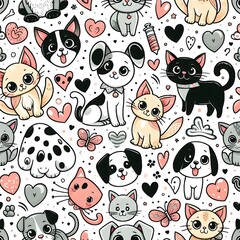 Cute Cartoon Animals Seamless Pattern