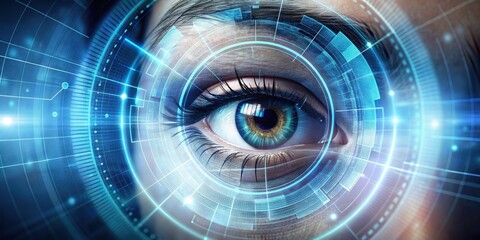 Futuristic background of cybernetic eye scanning technology, cybernetic, eye scanning, futuristic