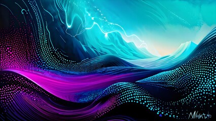 Electric Dreamscape - A vibrant abstract landscape with pulsating neon colors and swirling...