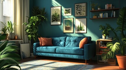 Cozy Living Room with Plants and Sunlight