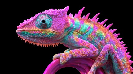 Obraz premium Enchanting Prismatic Chameleon in a Vibrant Digital World