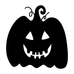 Halloween decoration elements in doodle hand-drawn graphic illustration on transparent background. Black silhouette style.