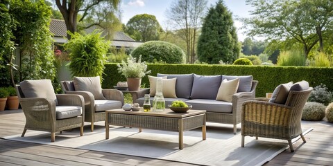 Stylish collection of outdoor garden furniture , rattan, straw, sofa, armchair, double seat, stylish, collection