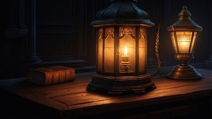 Close-up Of A Lamp Inside A House. The Bulb Is On And Generating Light