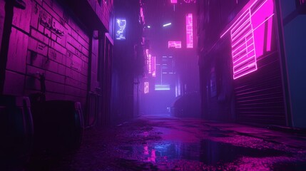 Fototapeta premium Neon Noir: Cyberpunk Alley in a Dark Future City