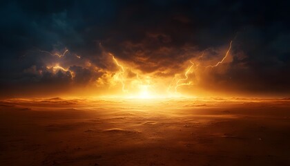 Fiery Sky Over Desolate Landscape - Digital Illustration