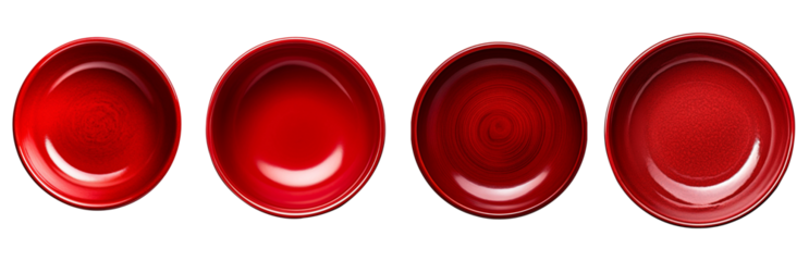 A collection of elegant red plates showcasing various designs and textures, perfect for dining and decoration.