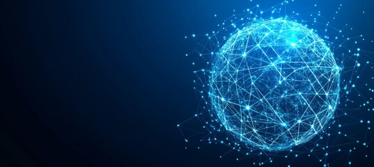 Obraz premium Abstract digital background with glowing network connections and a global map, symbolizing technology, connectivity, data transfer, and cyber security in a futuristic style