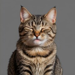 Funny tabby cat with closed eyes isolated on transparent
