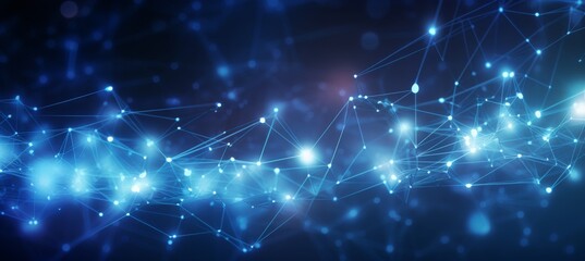 Obraz premium Abstract digital blue background with a glowing global network and internet connections on a dark blue backdrop, a technology concept. 