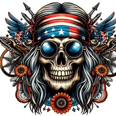American Skull with Tribal Design and Sunglasses