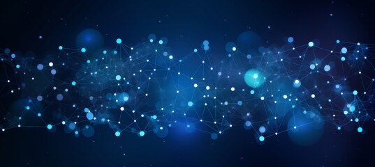 Obraz premium Abstract digital blue background with a glowing global network and internet connections on a dark blue backdrop, a technology concept. 