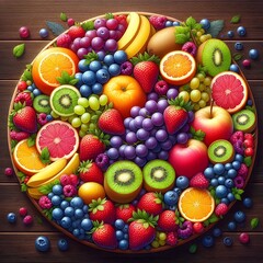 Colorful Fruit Platter on Wooden Background