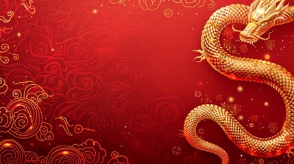 Happy Chinese New Year 2025. Chinese snake gold zodiac sign on red background for card design. China lunar calendar animal. Translation : happy new year 2025, year of the snake. Vector EPS10