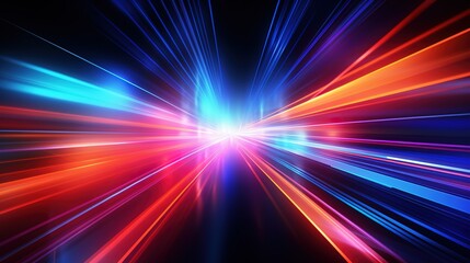 Abstract background with glowing lines radiating from center, vibrant colors, digital art.