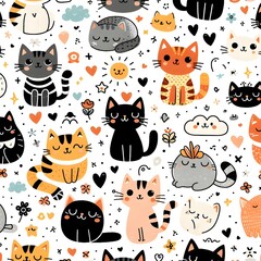 Cute Cat Pattern Seamless Background for Kids