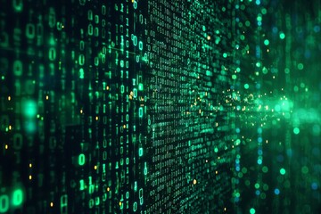 Obraz premium Green Dark Binary Code with Data Streaming Background created with Generative AI