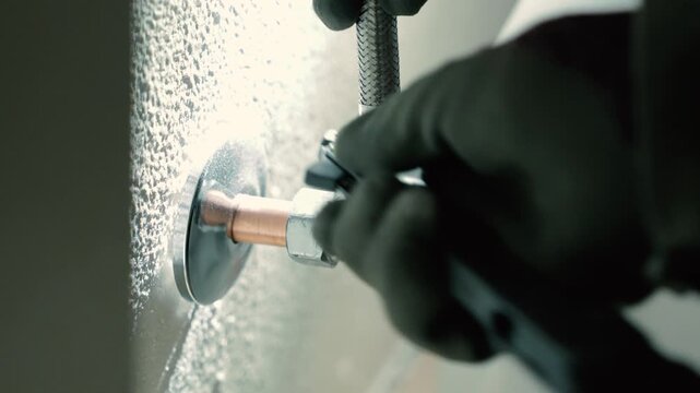 Tightening a braided hose nut onto a water pipe