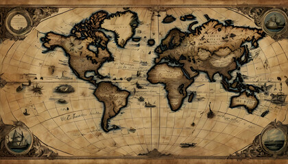 Obraz premium Old world map on old paper government and colonial constitutions in World