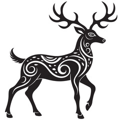 Polynesian-style deer tattoo silhouette vector on a white background