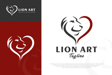 lion love logo design . lion head inspiration .  vector illustration