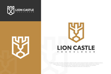 lion castle logo design . vector illustration