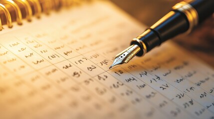 A close-up view of a fountain pen poised over lined paper, emphasizing the art of writing and the beauty of handwritten notes.