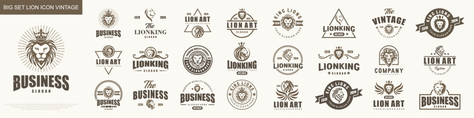 Vintage lion icon set logo design . vector illustration