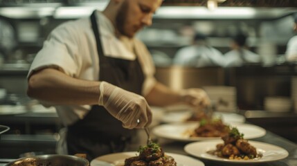 Fototapeta premium Restaurant staff at work, demonstrating teamwork and efficiency in a busy dining setting, enhancing the customer experience