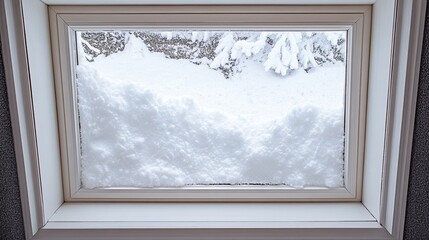 Overhead shot of a window with snow outside, generous space for copy