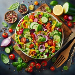 Fresh and Vibrant Salad with Colorful Vegetables and Herbs