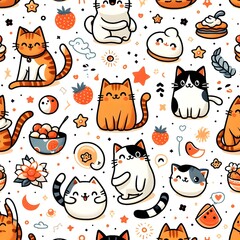 Cute Cartoon Cat Seamless Pattern