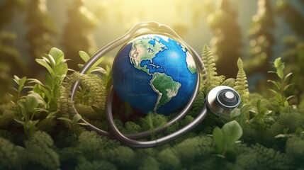 World Globe and Stethoscope with world earth day