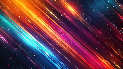 Obraz premium Abstract background with vibrant neon diagonal lines and light trails.
