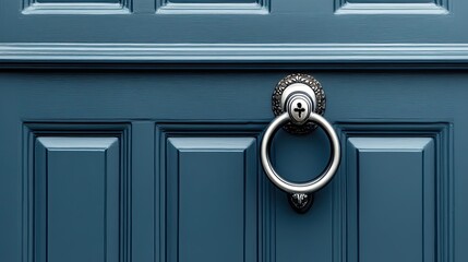 Top view of a door with a knocker, clean background with copy space