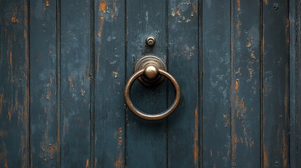 Fototapeta premium Top view of a door with a knocker, clean background with copy space