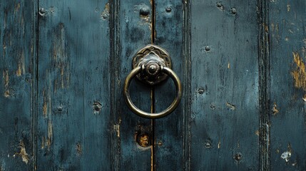 Fototapeta premium Top view of a door with a knocker, clean background with copy space