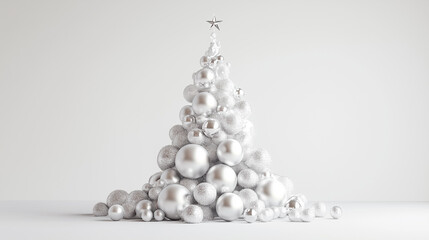 Silver ornament Christmas tree. A symbols of Christmas and a new year on a white background. Silver balls 