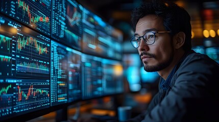 Analyst team discussing key benchmarking data, with a high-resolution abstract stock graph backdrop, emphasizing market insights.