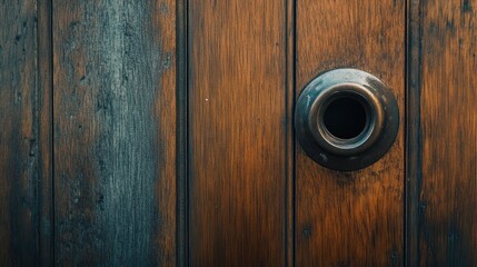 Obraz premium Top view of a door with a peephole, clean area with space for text