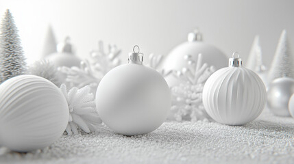 White Christmas and New Year background, Christmas decor in minimalistic design