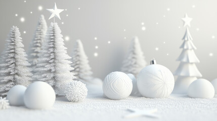 White Christmas and New Year background, Christmas decor in minimalistic design