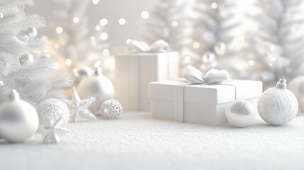 White Christmas and New Year background, Christmas decor in minimalistic design