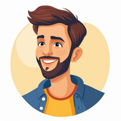 Obraz premium A cheerful man shares a joyful thought, captured in a minimal flat illustration style against a clean white backdrop.