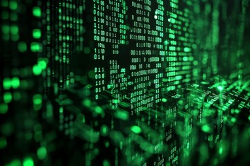 Green Dark Binary Code with Data Streaming Background created with Generative AI