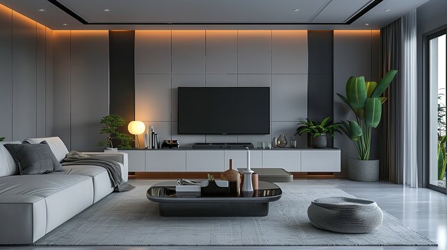 Minimalist style interior design of modern living room with tv